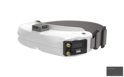 FPV goggles rear view with SteadyView X receiver module seated and two SMA antenna connectors exposed