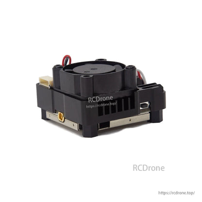 Side view showing vented housing, antenna connector and side port on the VTX cooling fan assembly