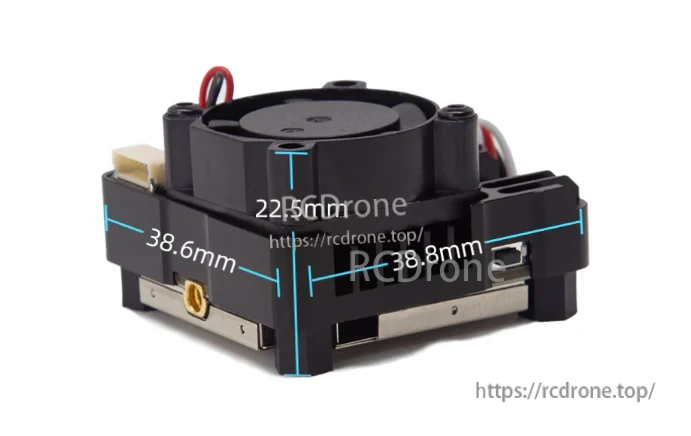 SKYZONE TX2501 CNC 5.8G VTX with cooling fan, 38.8×38.6×22.5mm size callouts