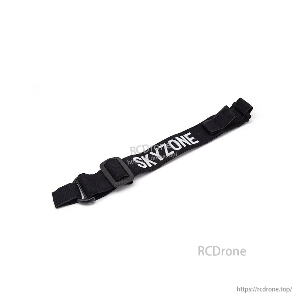 Angled view of SKYZONE goggle strap with adjuster and split end straps for mounting