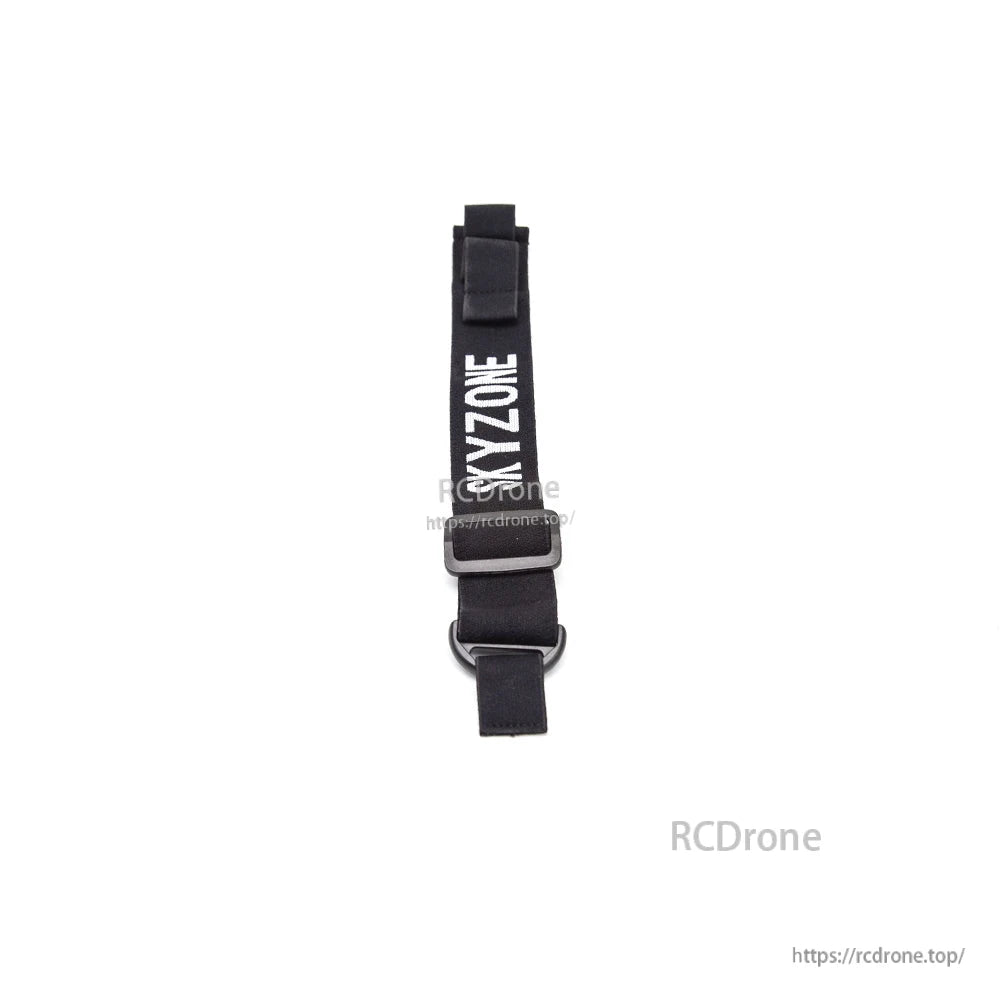 Top-down view of SKYZONE branded strap segment with buckle and D-ring attachment