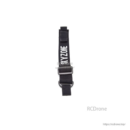 Top-down view of SKYZONE branded strap segment with buckle and D-ring attachment