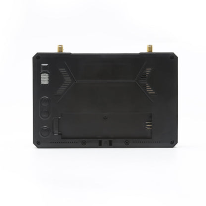 Rear view of SKYZONE M5 monitor housing with control buttons, SD card slot area, and 18650 battery bay cover