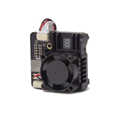 Top view of VTX module showing cooling fan, 7-segment channel display and two plug connectors