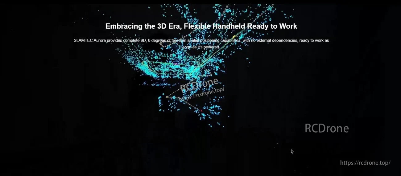 3D point cloud visualization splash graphic promoting flexible handheld use and ready-to-work mapping