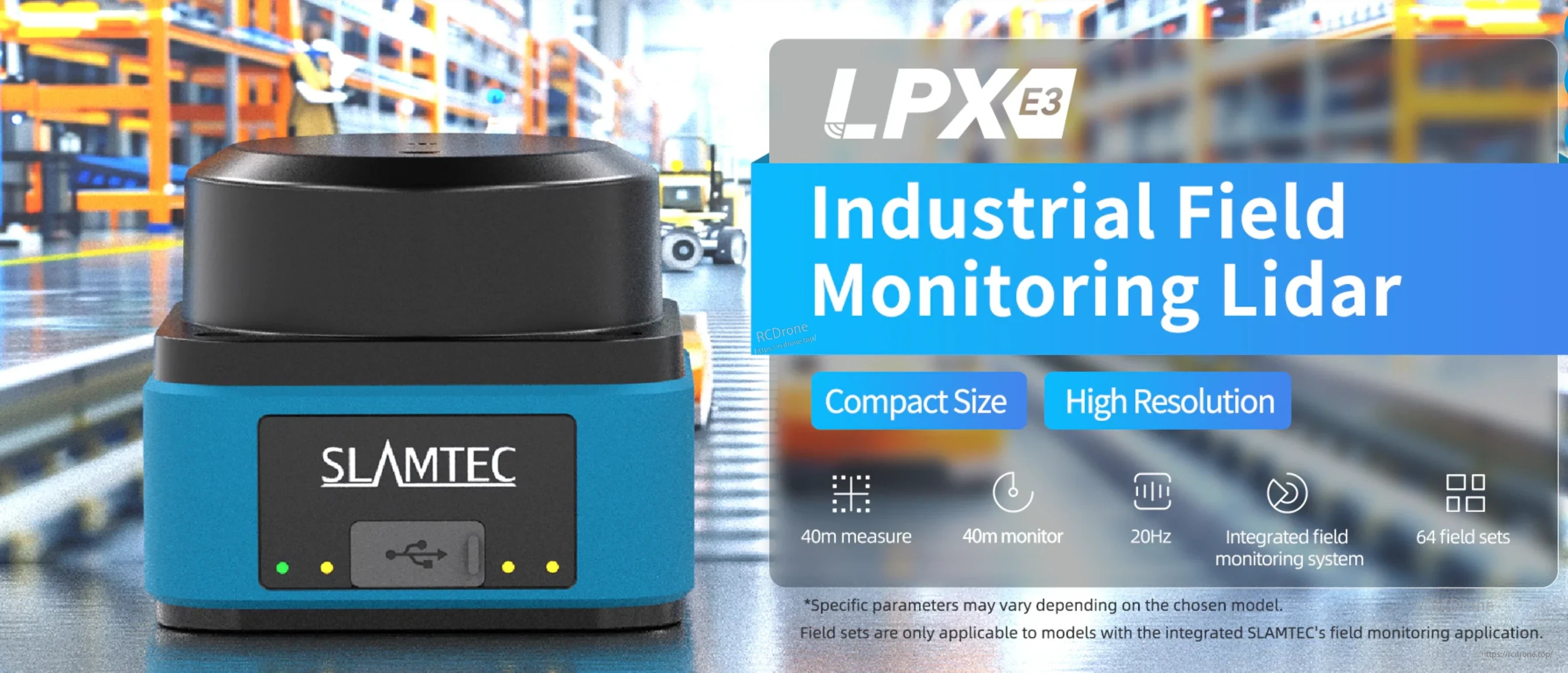 SLAMTEC LPX-E3P1 360° industrial monitoring LiDAR with compact housing and USB Type‑C interface