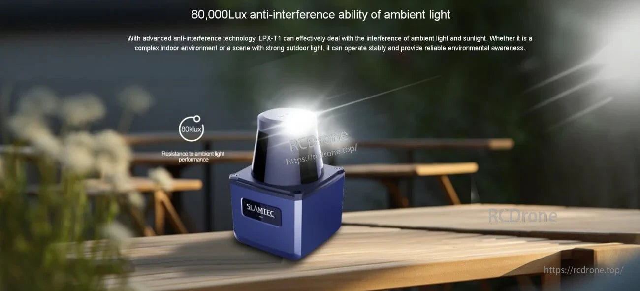 Outdoor scene promoting 80,000 lux anti-ambient light performance for LiDAR operation in bright sunlight