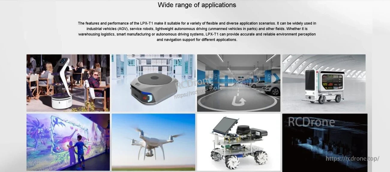 Collage of robotics and automation application scenarios including AGV navigation, mapping, and warehouse logistics