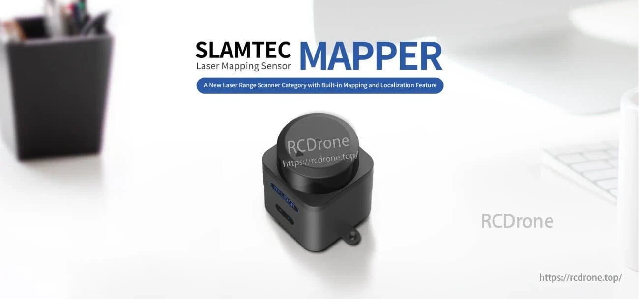 SLAMTEC Mapper M2M3 LiDAR Laser Mapping Sensor on desk, compact SLAM-enabled laser mapping module
