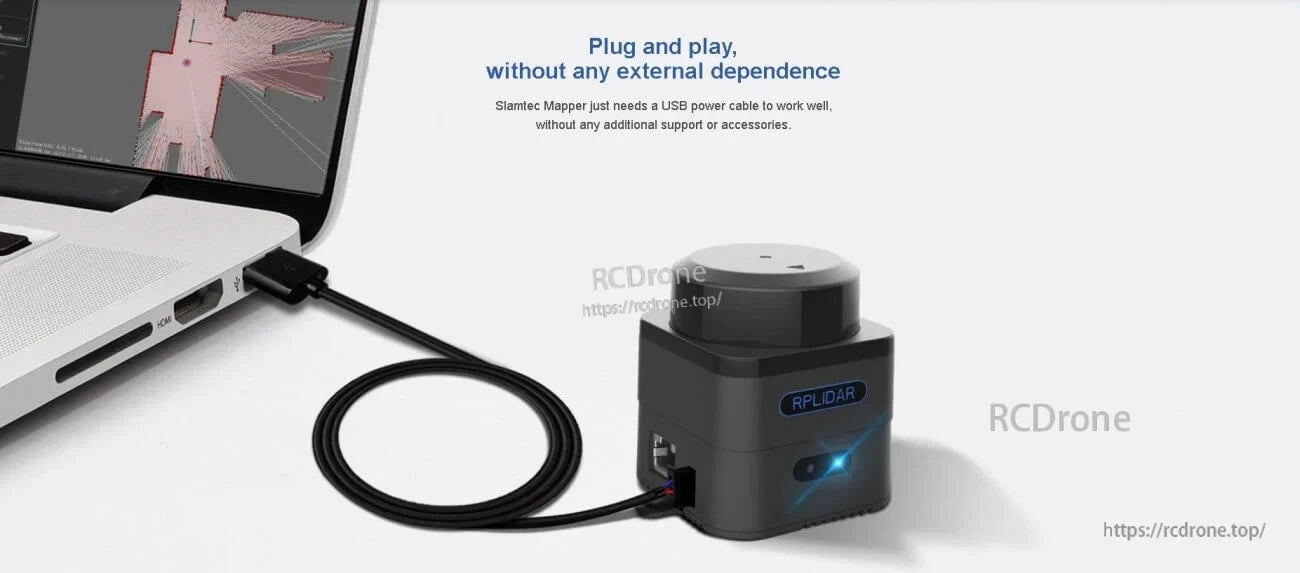 SLAMTEC Mapper M2M3 LiDAR Laser Mapping Sensor connected by USB cable for plug-and-play power and data