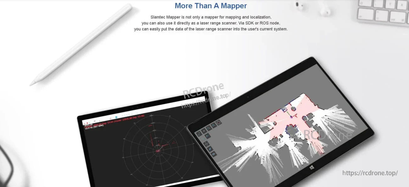 Range scan visualization on tablet and laptop, highlighting use as a laser range scanner beyond mapping