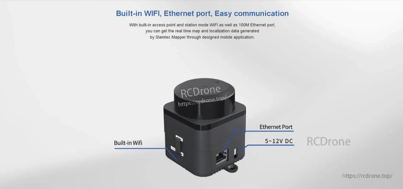 Mapper M2M3 ports and labels for built-in Wi‑Fi, Ethernet port, and 5–12V DC power input