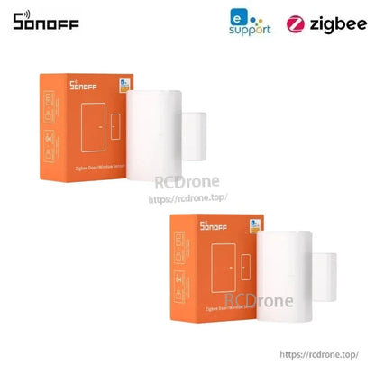 SONOFF SNZB-04P Zigbee Door Window Sensor, SONOFF Zigbee Door/Window Sensor features tamper alerts, 5-year battery, local scenes, Alexa/Google compatibility, e-support, and visible Zigbee logo.