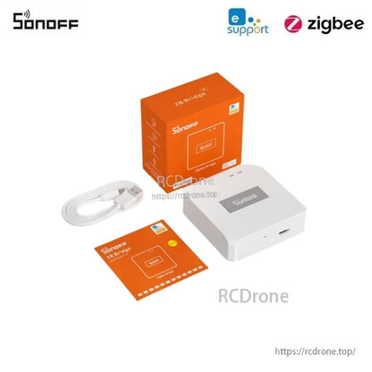 SONOFF SNZB-04P Zigbee Door Window Sensor, SONOFF ZB Bridge: white Zigbee hub with USB cable, manual, box; works with Alexa and Google.