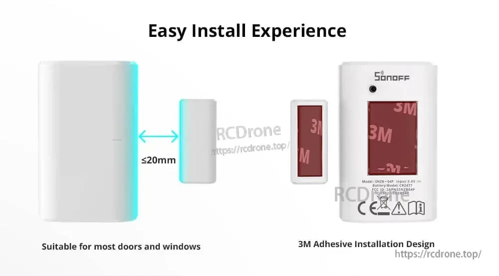 SONOFF SNZB-04P Zigbee Door Window Sensor, Zigbee sensor with 3M adhesive for doors/windows, works with gaps ≤20mm, easy to install and set up.