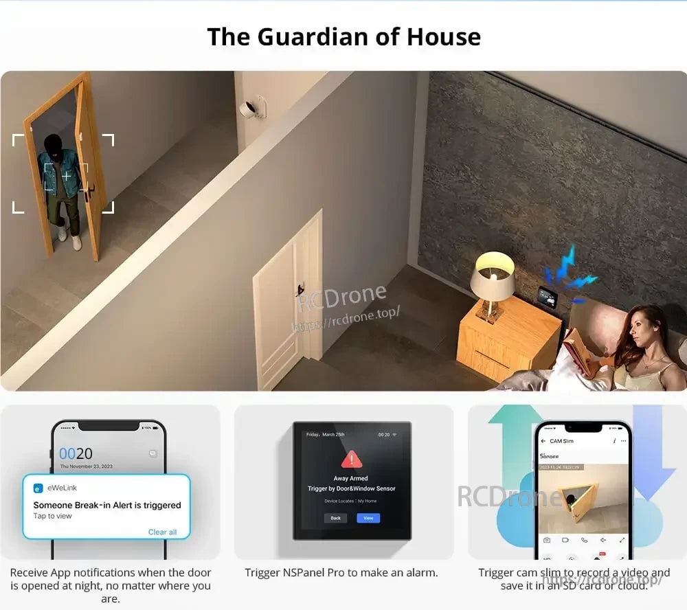 SONOFF SNZB-04P Zigbee Door Window Sensor, Get real-time break-in alerts from your smart home system, trigger alarms, and record videos with CAM Slim when doors open at night.