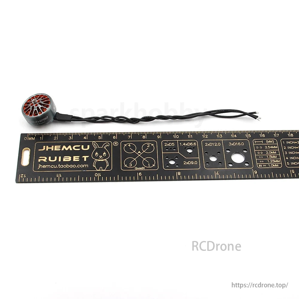 SPARKHOBBY XSPEED 1606 2750KV/3750KV motor for 3-4" FPV drones, 3-6S compatibility, 1.5mm shaft, with measurement ruler and JHEMCU/RUIBET branding.