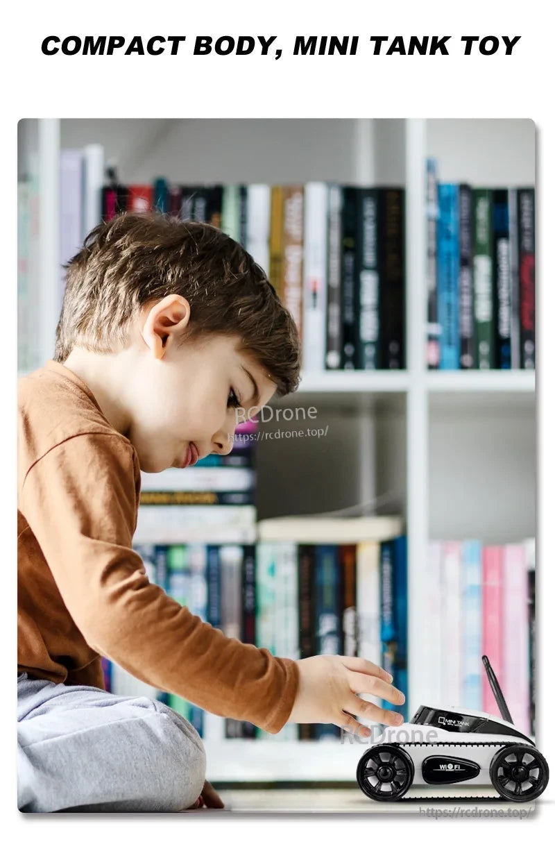 SQN-019 FPV RC Tank, The SQN-019 FPV WiFi RC Tank is an app-controlled crawler toy for real-time video exploration and remote viewing.