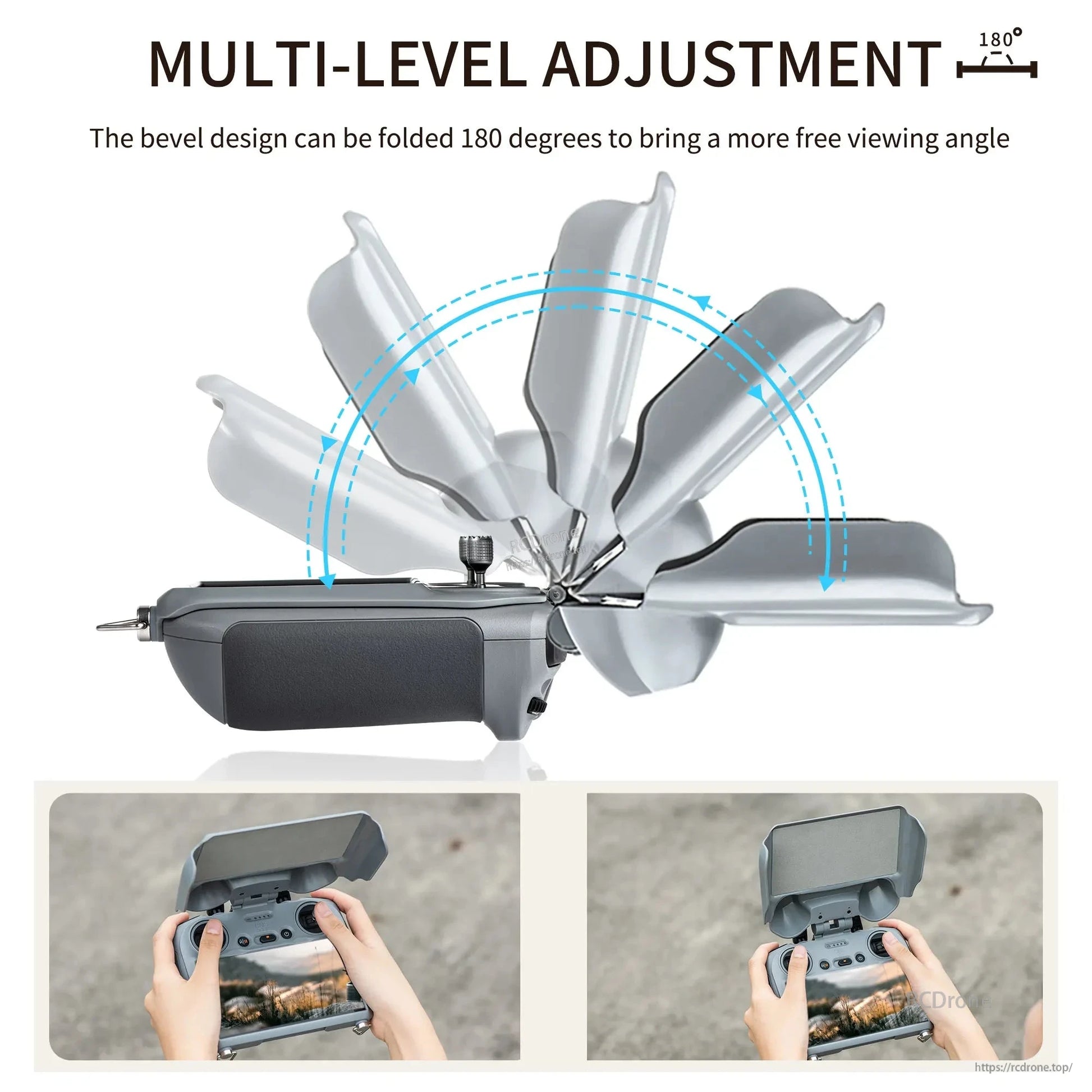 Multi-level adjustment, 180-degree foldable sun hood for enhanced viewing angle.