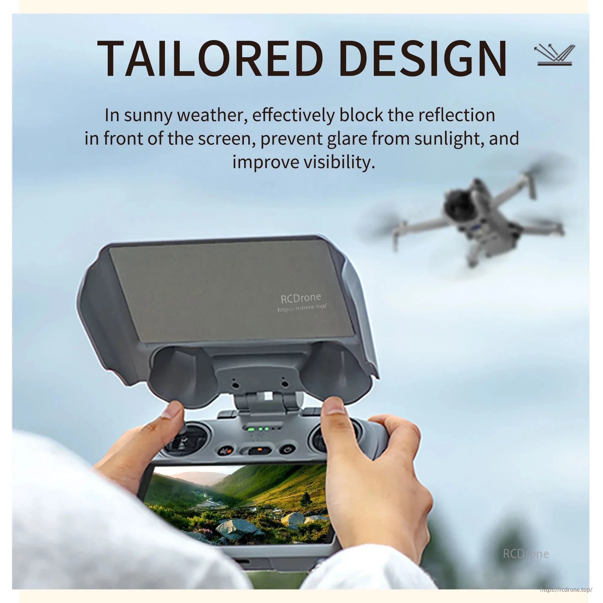 Custom design reduces screen reflection and sunlight glare, improving visibility in bright conditions for a better drone remote control experience.