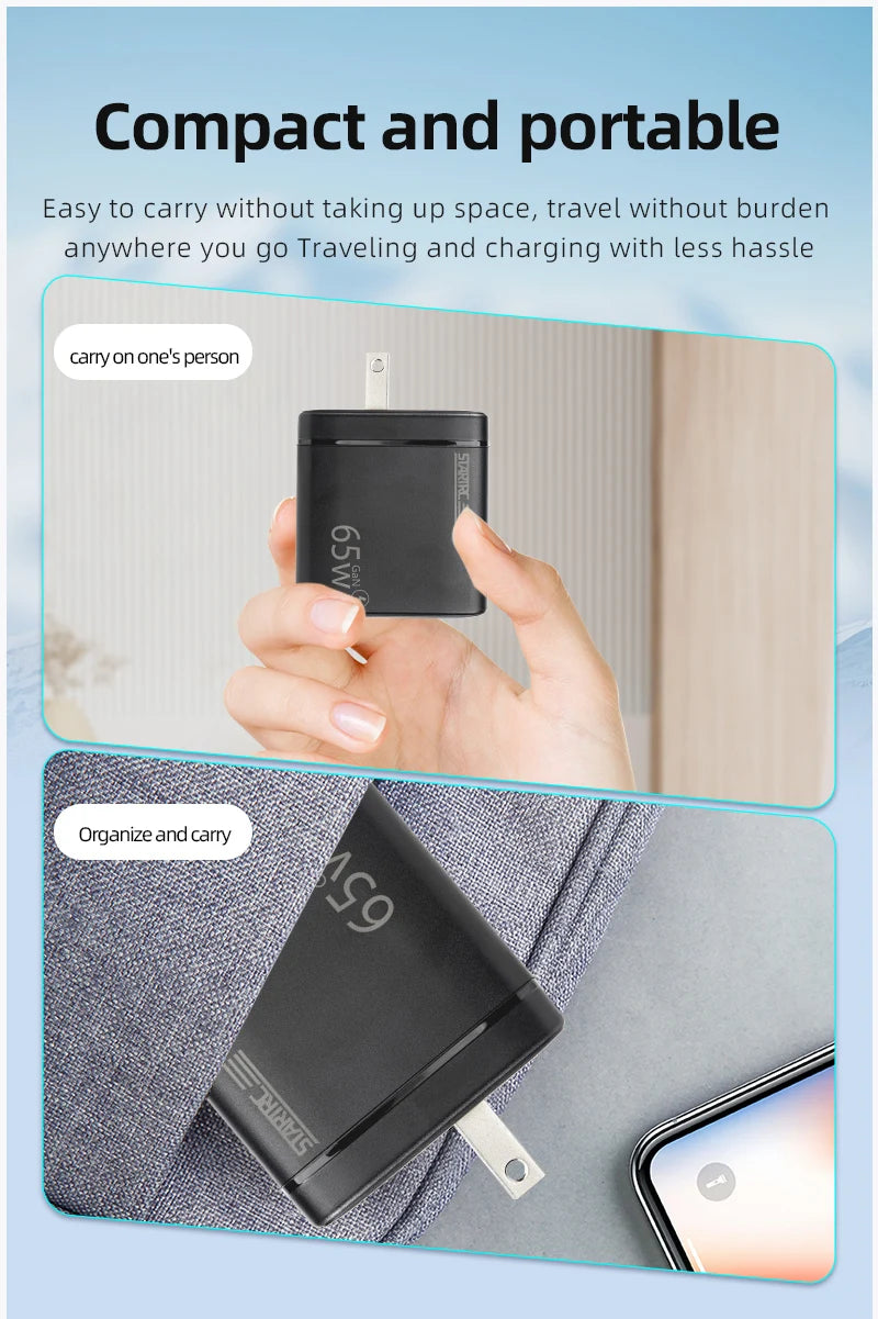 STARTRC 65W Charger, 65W compact charger, portable, ideal for travel and daily use.