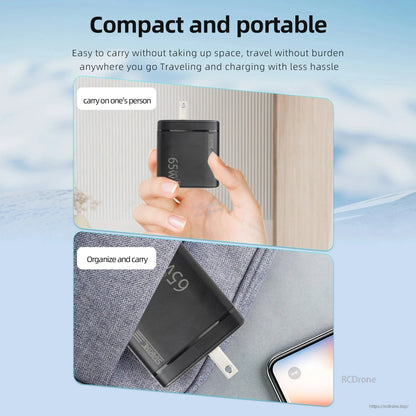 STARTRC 65W Charger, 65W GaN charger: compact, portable, ideal for travel and charging DJI devices anywhere.