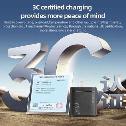 STARTRC 65W Charger, 65W GaN charger with safety protections, 3C certified for stable, reliable charging of DJI drones in a compact design.