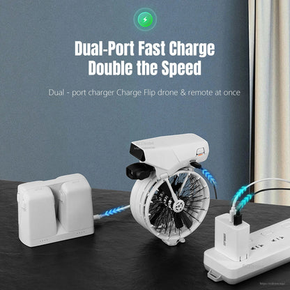 STARTRC 65W GaN Fast Charger, 65W GaN dual-port charger for DJI Flip drone and remote, features fast charging and foldable plug.