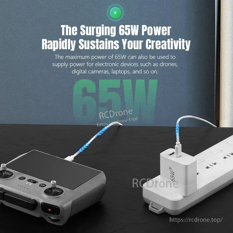 STARTRC 65W GaN Fast Charger, 65W GaN charger efficiently powers drones, cameras, and laptops, enabling rapid charging to sustain creative workflows.