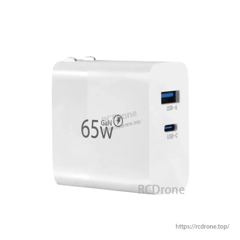 STARTRC 65W GaN Fast Charger, Device charges both a FLIP battery hub and remote simultaneously via one USB-C and one USB-A port.