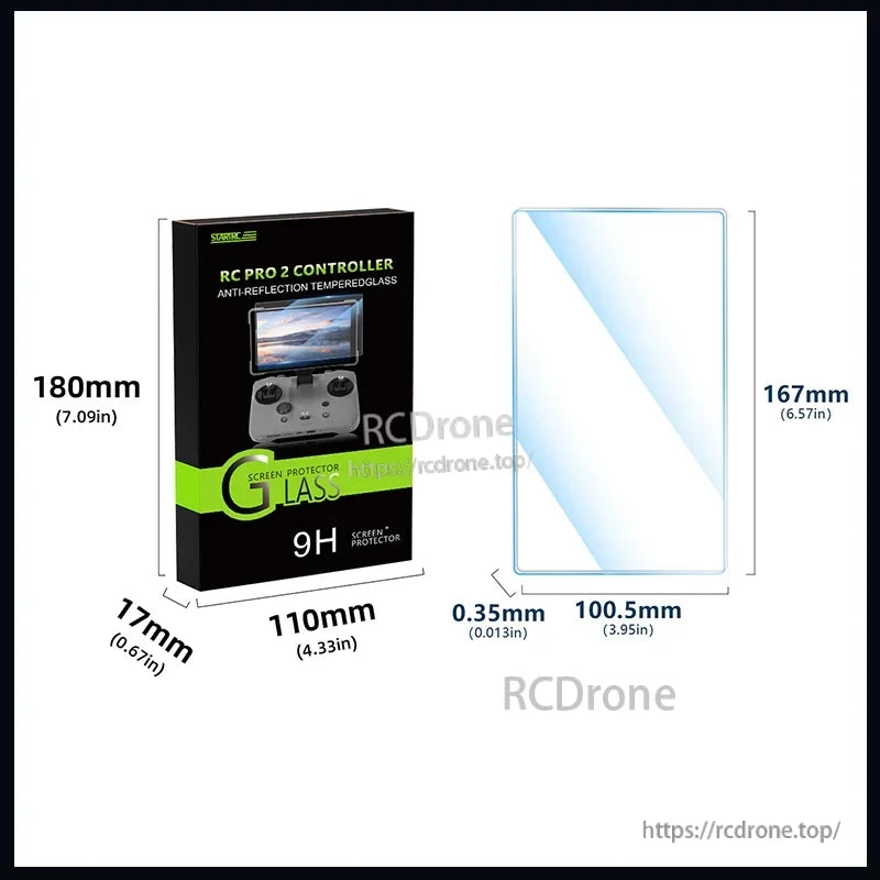 STARTRC AR Mavic 4 Pro Screen, STARTRC RC PRO 2 anti-glare tempered glass screen protector, 9H hardness, fits 167x100.5mm screens, includes protective box.