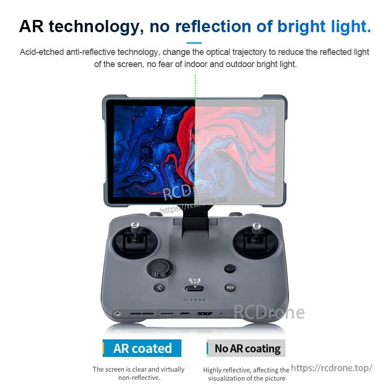 STARTRC AR Mavic 4 Pro Screen, AR technology with acid-etched coating reduces glare and reflection, ensuring clear indoor/outdoor visibility; uncoated screens are highly reflective.