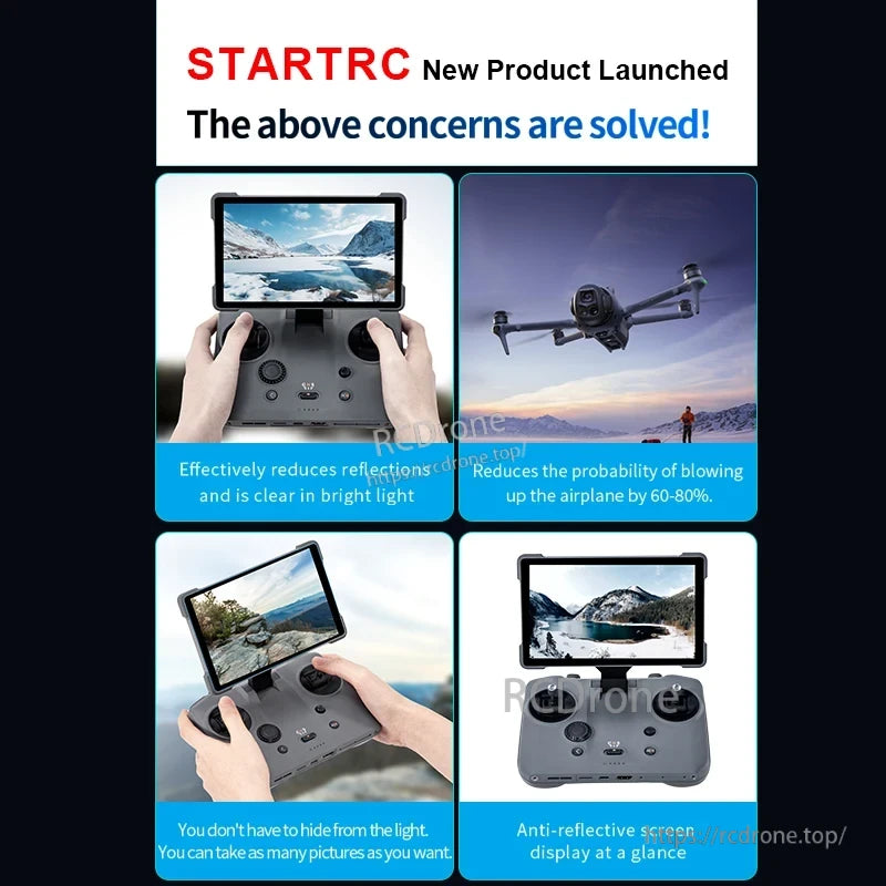 STARTRC AR Mavic 4 Pro Screen, STARTRC's anti-reflective screen reduces glare, enhances visibility in sunlight, improves flight control, and enables easy photo capture. (24 words)