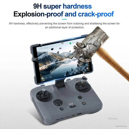 9H tempered glass film offers durable, scratch- and impact-resistant protection with anti-reflective tech for DJI RC Pro 2 and Mavic 4 Pro, surviving hammer strikes without damage.