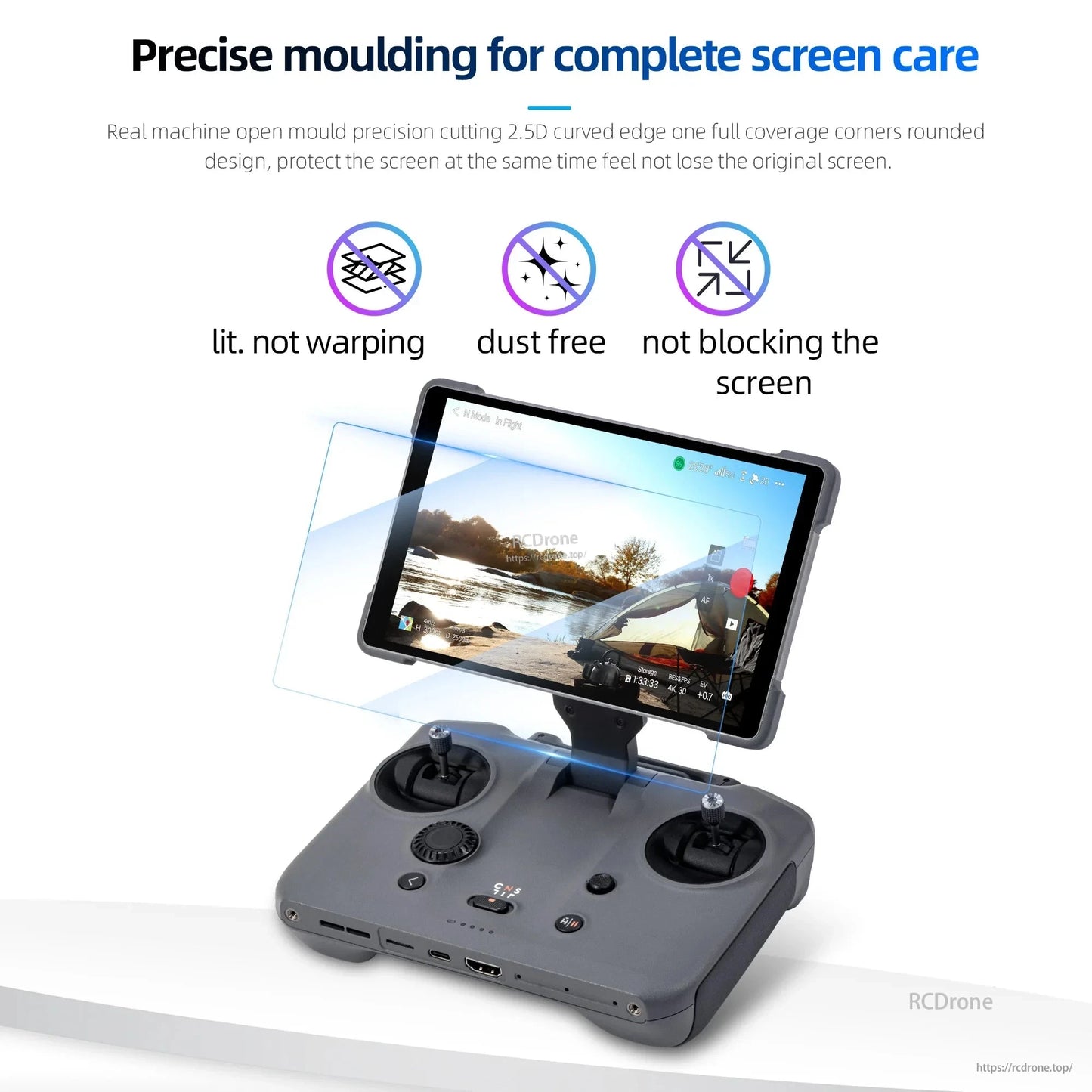 Introducing STARTRC AR tempered glass film for DJI RC Pro 2 remote controller screen with precise moulding and curved edge design.