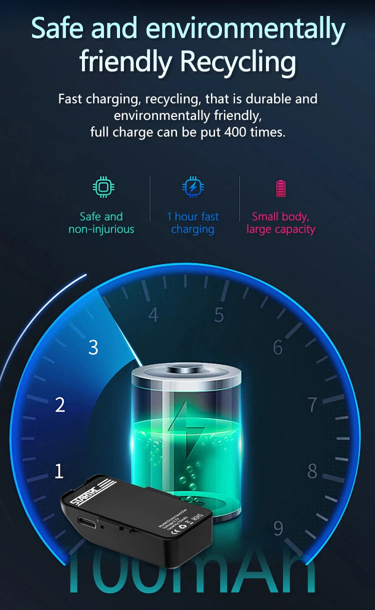 STARTRC Airdrop, Eco-friendly, safe battery; fast-charging, durable for 400 cycles; compact, high-capacity, non-toxic.