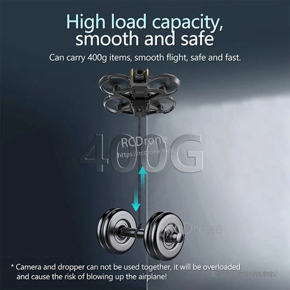 STARTRC Airdrop, High load capacity up to 400g, smooth and safe flight; camera and dropper incompatible due to overload risk.