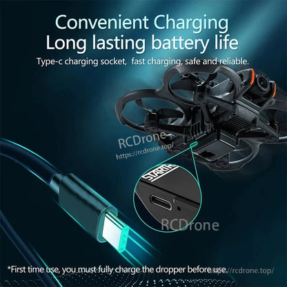 STARTRC Airdrop, Type-C charging, long battery life, 400g payload, 55g weight, ABS+PC material. Charge fully before first use. Fast, reliable, and lightweight.