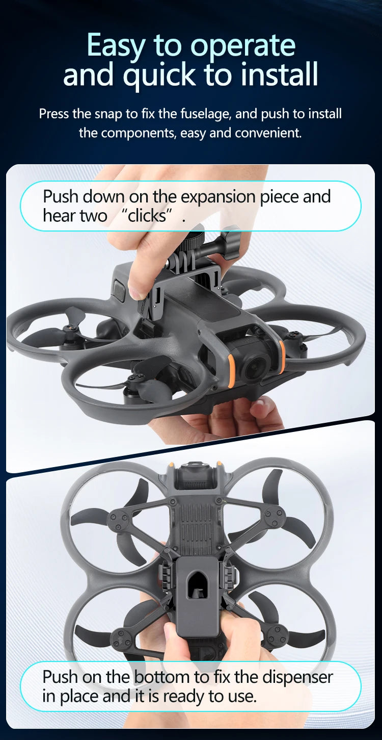 STARTRC Airdrop, Easy to operate and install: snap fuselage, push expansion piece (two clicks), and secure dispenser by pushing down.