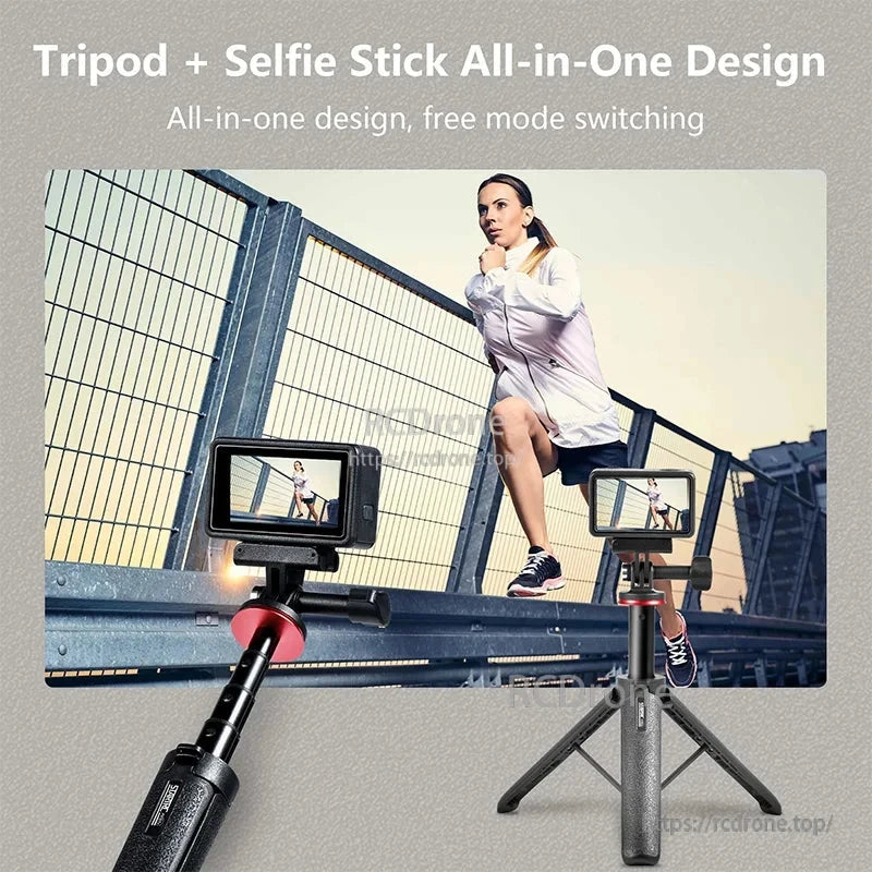 Combines tripod and selfie stick; lightweight aluminum alloy and ABS; features free mode switching for versatile use.