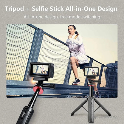 Combines tripod and selfie stick; lightweight aluminum alloy and ABS; features free mode switching for versatile use.