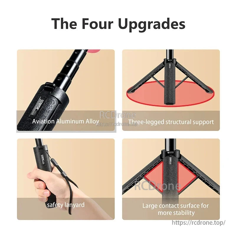 Enhanced with aviation aluminum alloy, tripod support, safety lanyard, and larger contact surface for improved stability and safety.