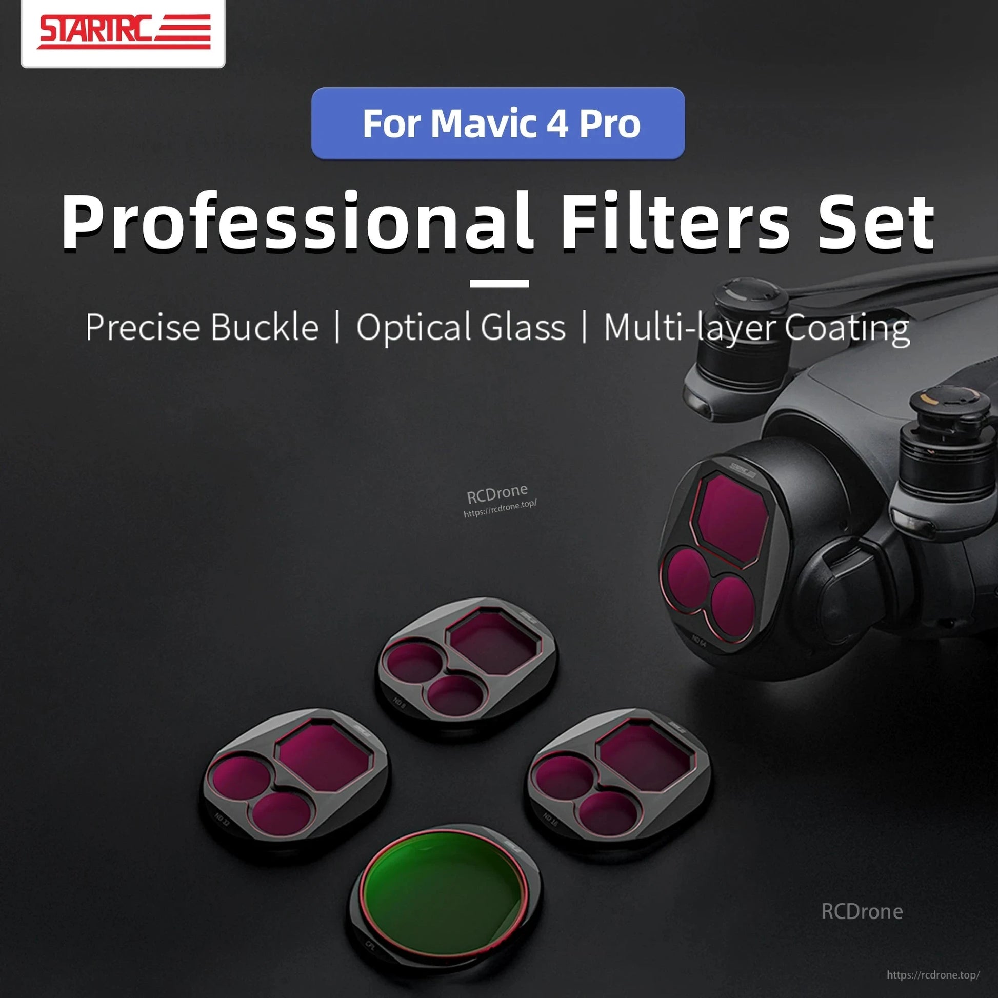 STARTRC Camera Lens Filter Kit for DJI Mavic 4 Pro includes ND8, ND16, ND32, and ND64 filters plus CPL professional drone filter set.