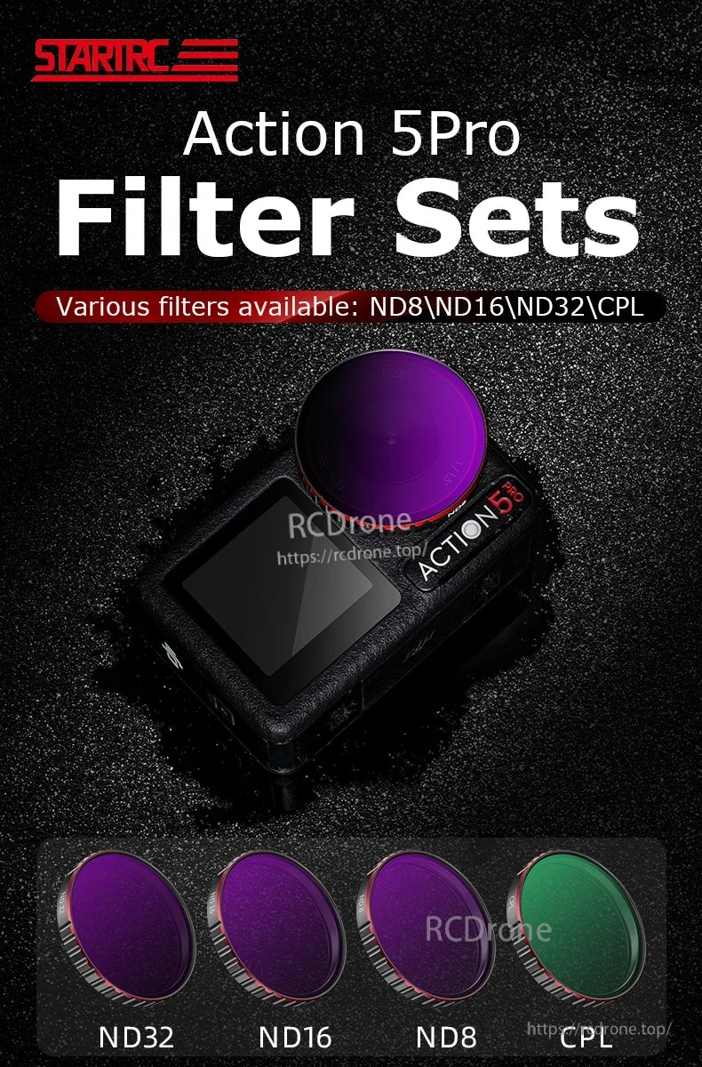 STARTRC Camera Lens Filter, STARTRC Action 5Pro filter set includes ND8, ND16, ND32, and CPL filters for enhanced drone photography in various lighting conditions.