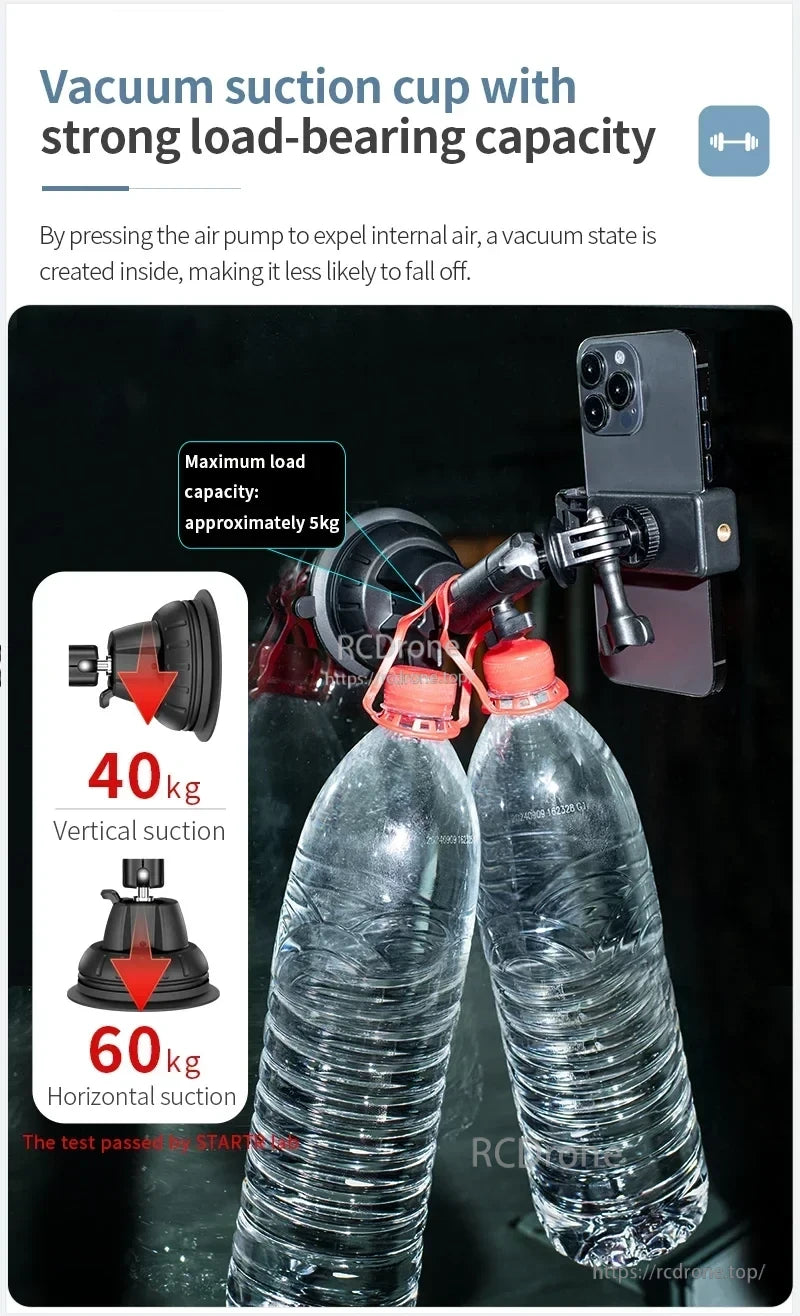 STARTRC Camera Mount, Strong vacuum suction cup; 5kg max load, 40kg vertical, 60kg horizontal. Tested by STARTRC lab.