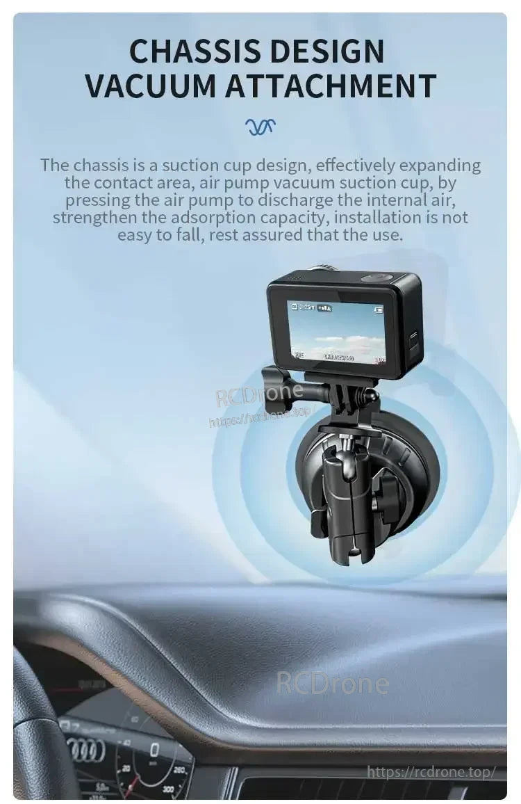 STARTRC Camera Mount, Suction cup vacuum mount with air pump for strong, stable car attachment.