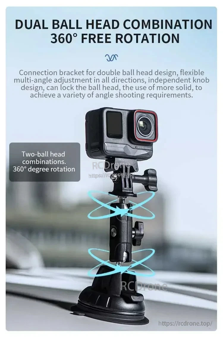 STARTRC Camera Mount, Dual ball head mount enables 360° rotation, flexible multi-angle adjustments, and secure locking via independent knobs for stable shooting. (24 words)