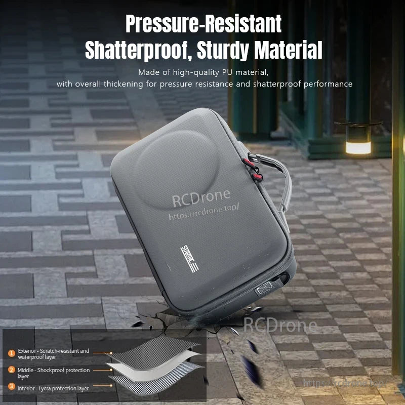 STARTRC Camera Shoulder Bag, Durable, shatterproof camera bag with PU exterior, shockproof layer, and soft Lycra interior for scratch and impact protection.