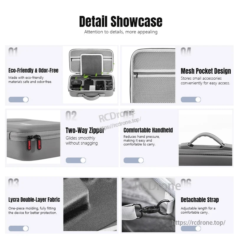 STARTRC Camera Shoulder Bag, Eco-friendly, odor-free case with mesh pocket, two-way zipper, Lycra layers, comfortable handle, detachable strap, and protective easy-access design.