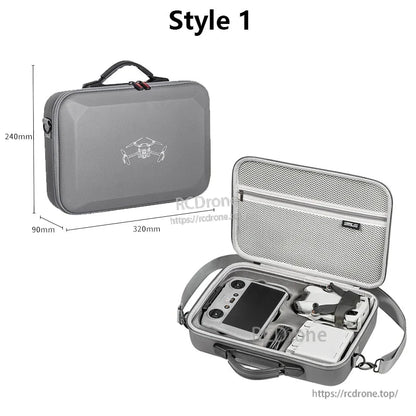 STARTRC case for DJI Mini 4 Pro, fits RC 2 controller and accessories, sized 320x240x90mm.